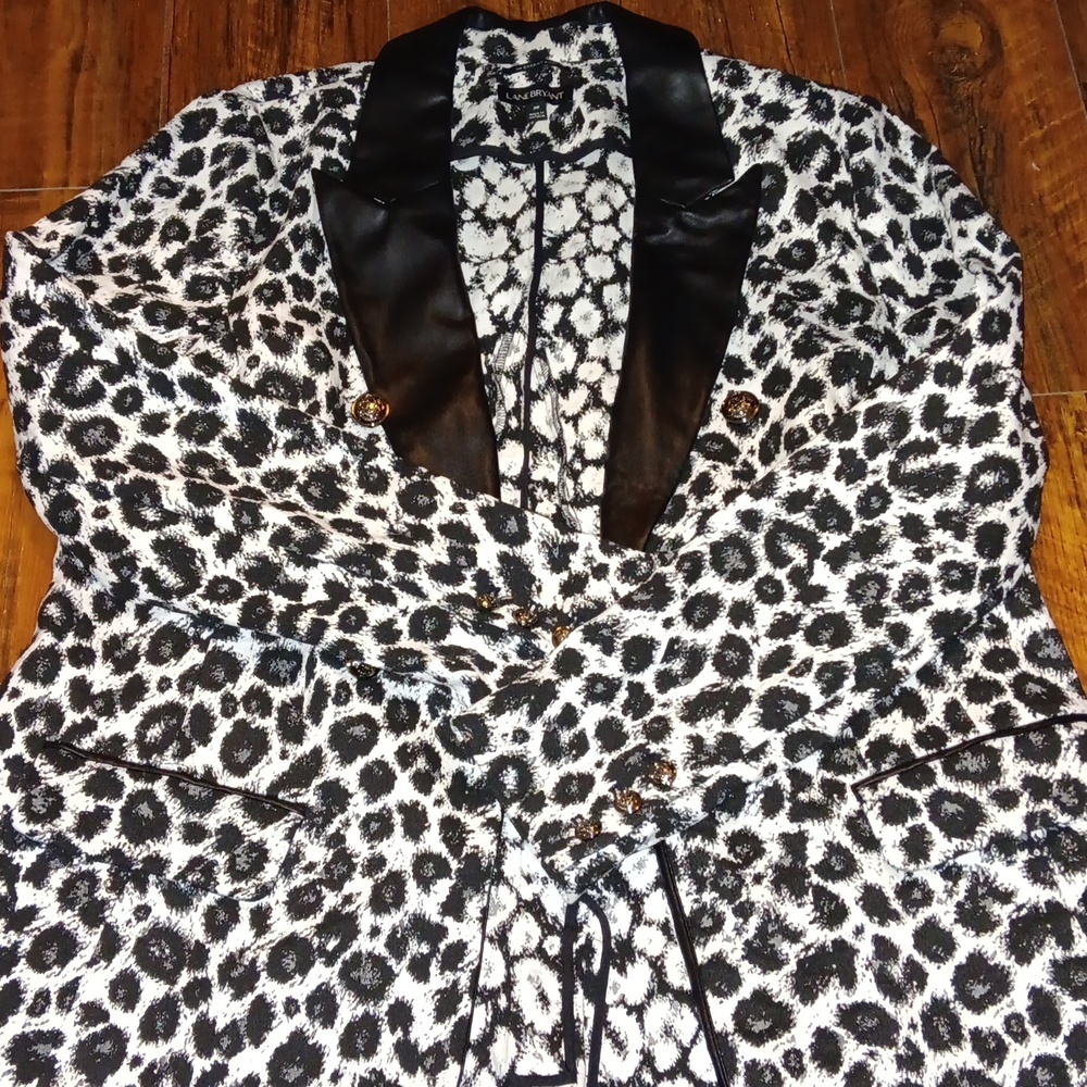 Lane Bryant animal print blazer with pleather colar
